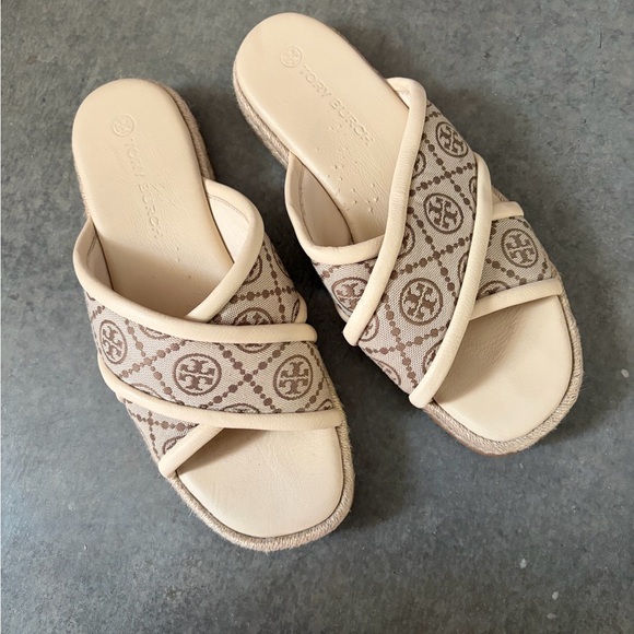 Tory Burch Shoes - Tory Burch T Monogram Crossband Espadrille Slide Sandals Size 10.5